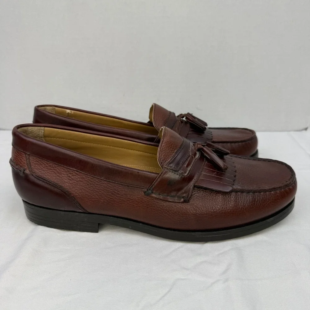Bass Tyler Mens Brown Pebbled Leather Kiltie Tassel Loafers Size 13M
